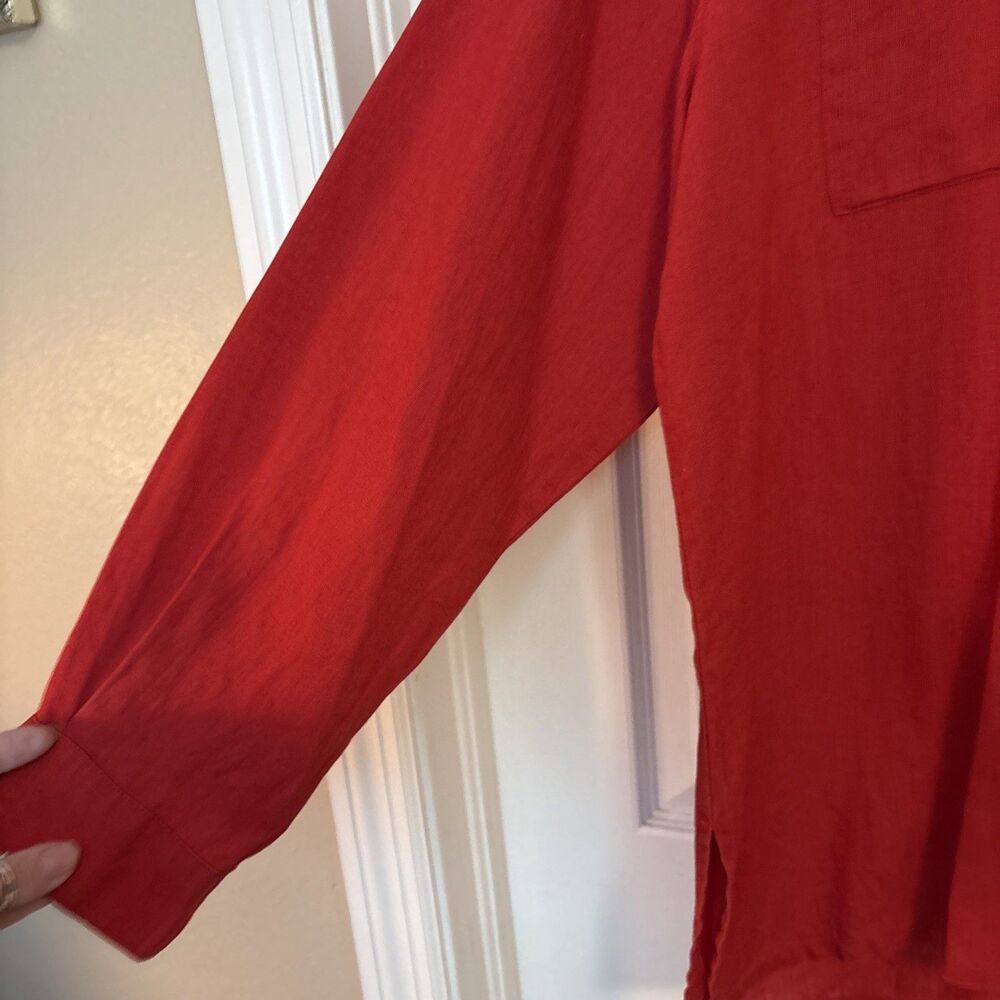 Red Linen Red Lino By Chico’s long sleeve Button Up Top Women’s, XL XXL/ Size 3 - Picture 5 of 10